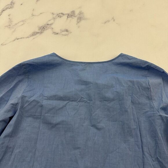 Talbots Embroidered Trim Tunic Top Size L Blue White Tie 3/4 Sleeve Blouse - Picture 9 of 12